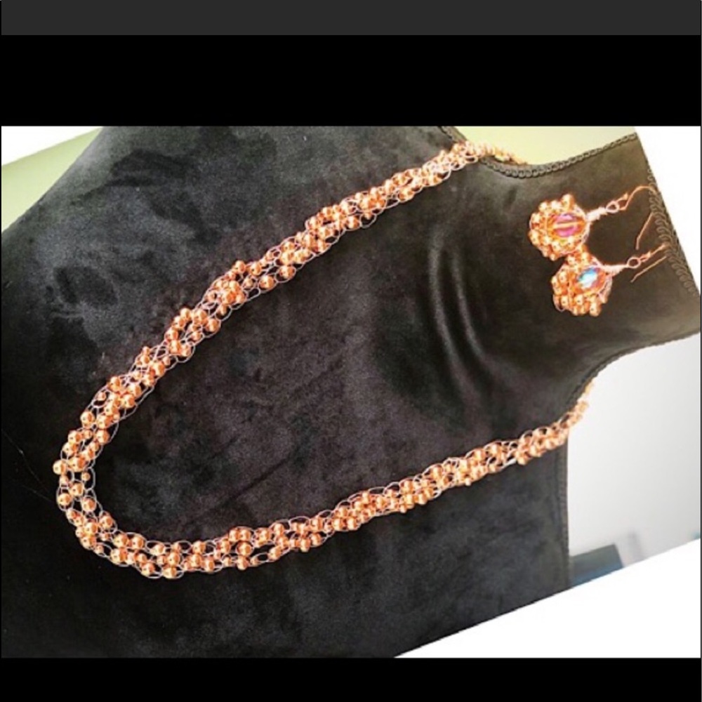 Handmade Rose Gold Necklace & Earring Set.